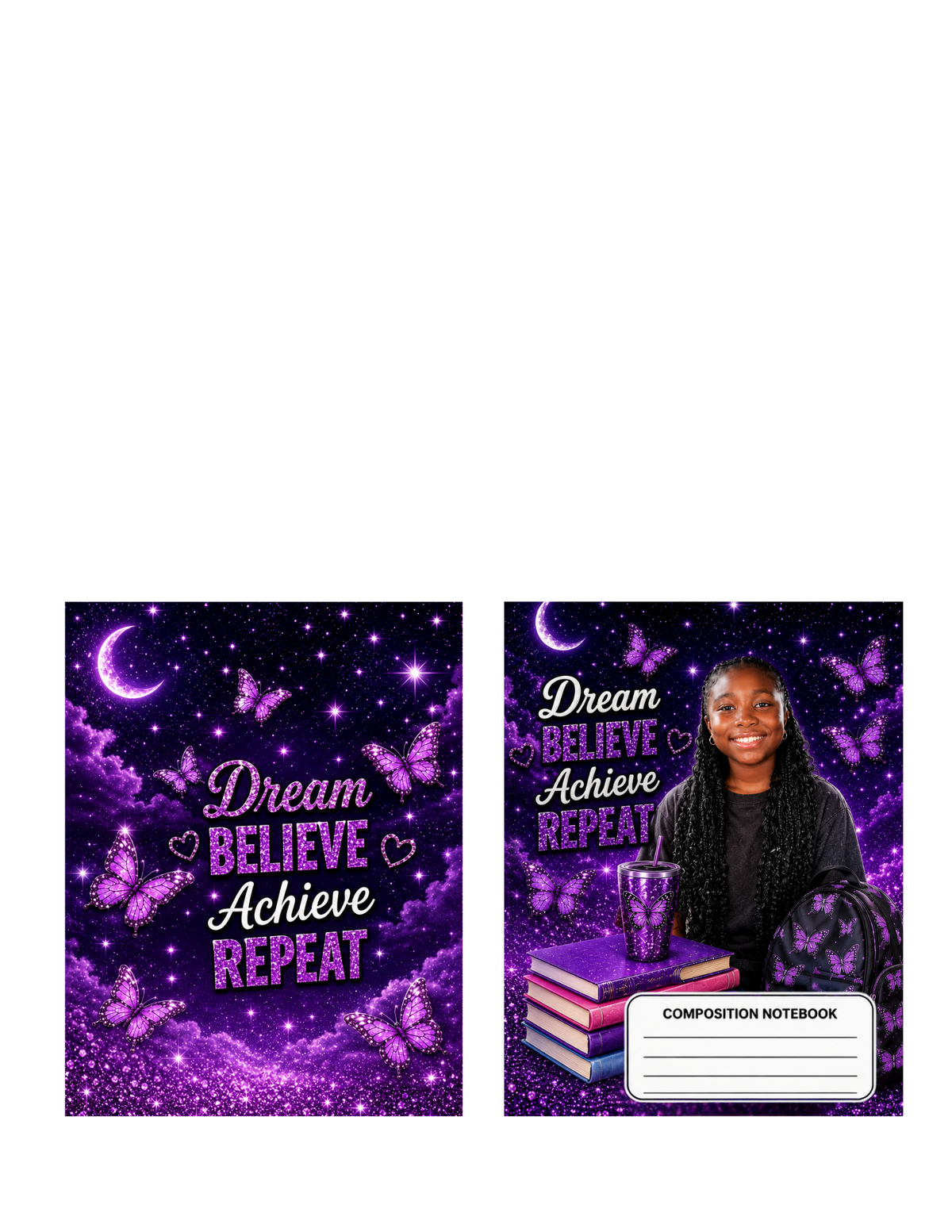 Dream Believe Achieve Repeat – Notebook Cover | Front & Back Cover (Digital)