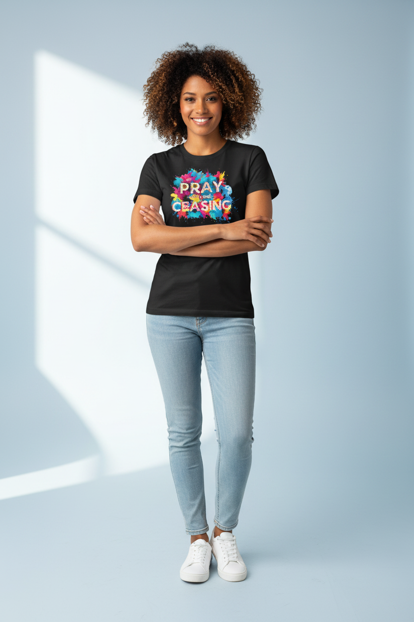 Pray Without Ceasing Black T-Shirt Mockup