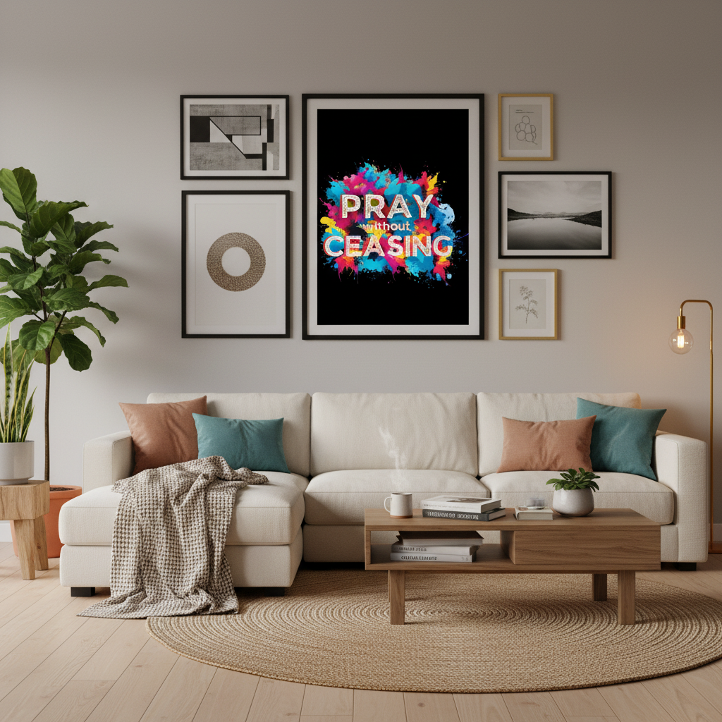 Pray Without Ceasing Living Room Wall Art Mockup